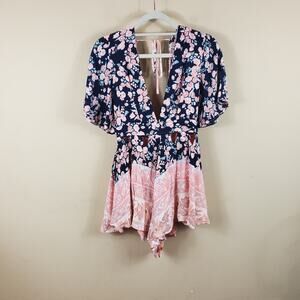 4/$25 Rumor Mixed Print Tie Back Romper with Cutout Detail Size S